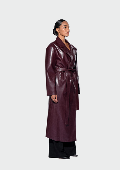 HARLIENZ RAVEN LEATHER COAT