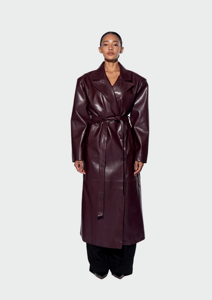 HARLIENZ RAVEN LEATHER COAT