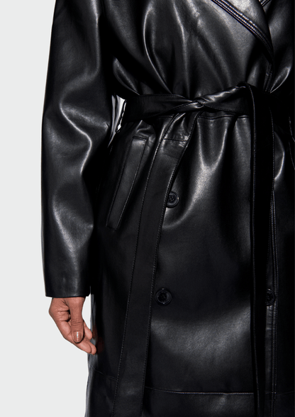 HARLIENZ RAVEN LEATHER COAT