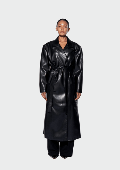 HARLIENZ RAVEN LEATHER COAT