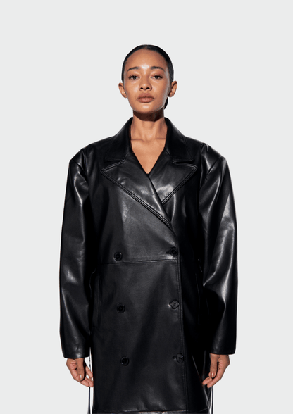 HARLIENZ RAVEN LEATHER COAT